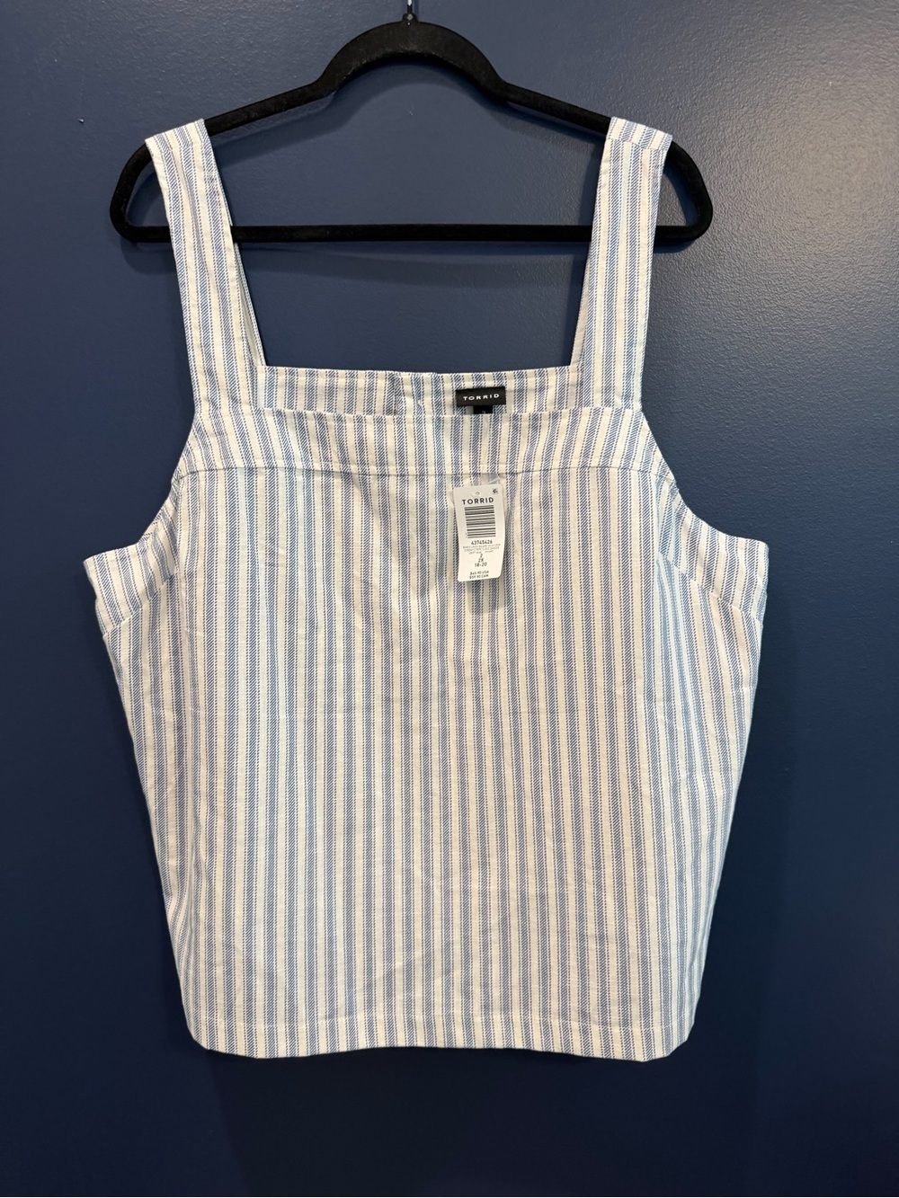 NWT Women’s Torrid Beach Linen Tank Top Blue & White Striped Square Neck Tank